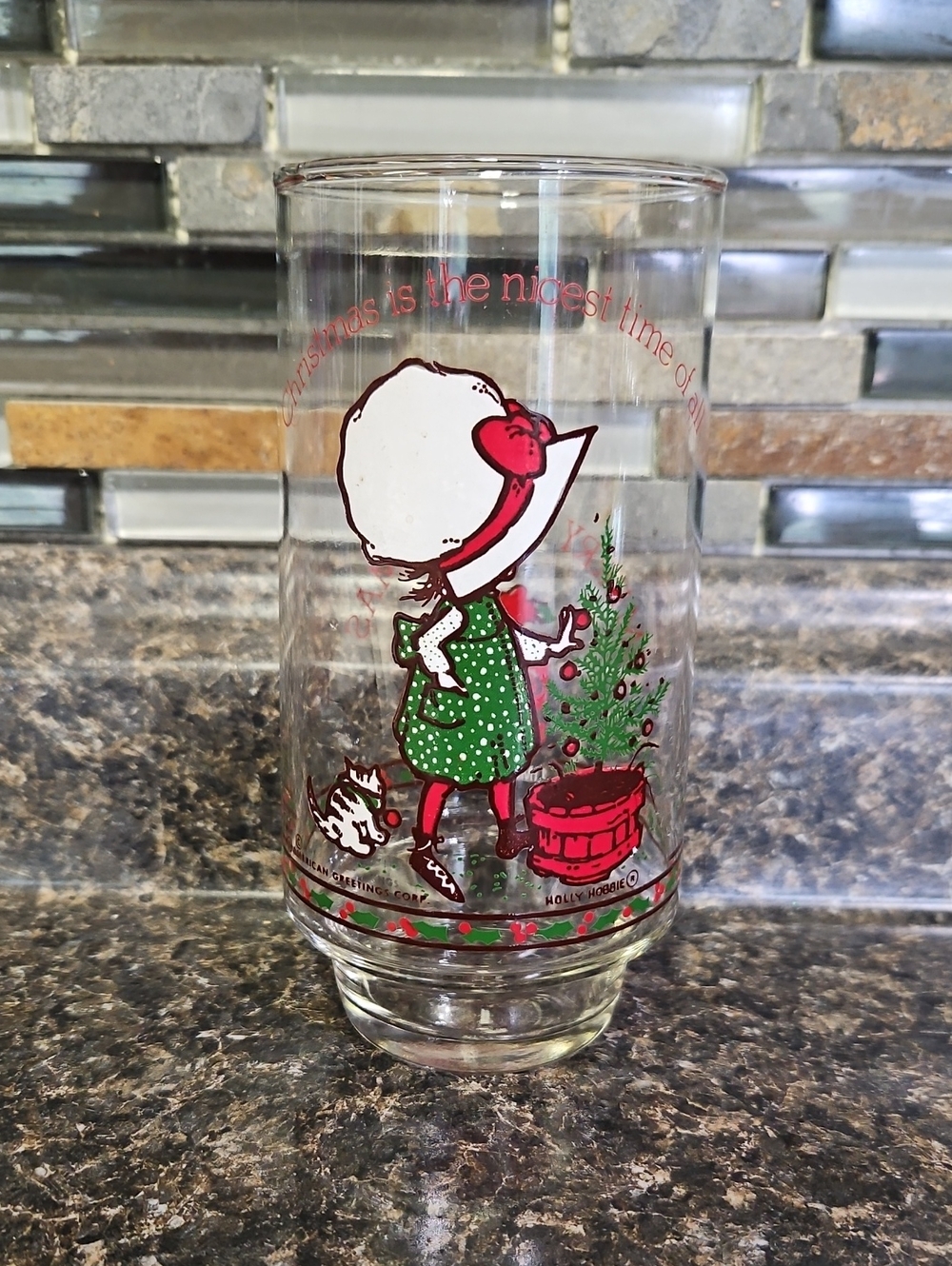Vintage Holly Hobbie Coca Cola Christmas Glass